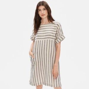 Eileen Fisher Striped Linen + Cotton Blend Shift Dress Size Small